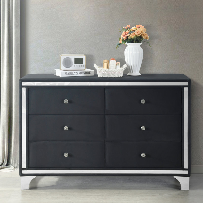 Monica Velvet Dresser 6 Drawer Assembled